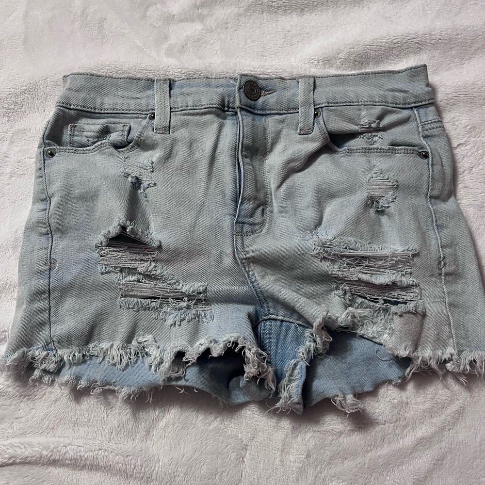Mudd Frayed Light Blue Jean Shorts